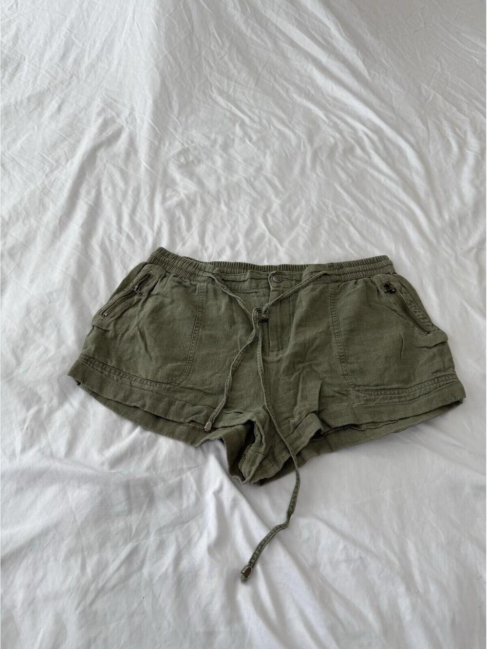 Iris Olive Linen Blend Short Shorts Elastic Waistband Size Xl 185